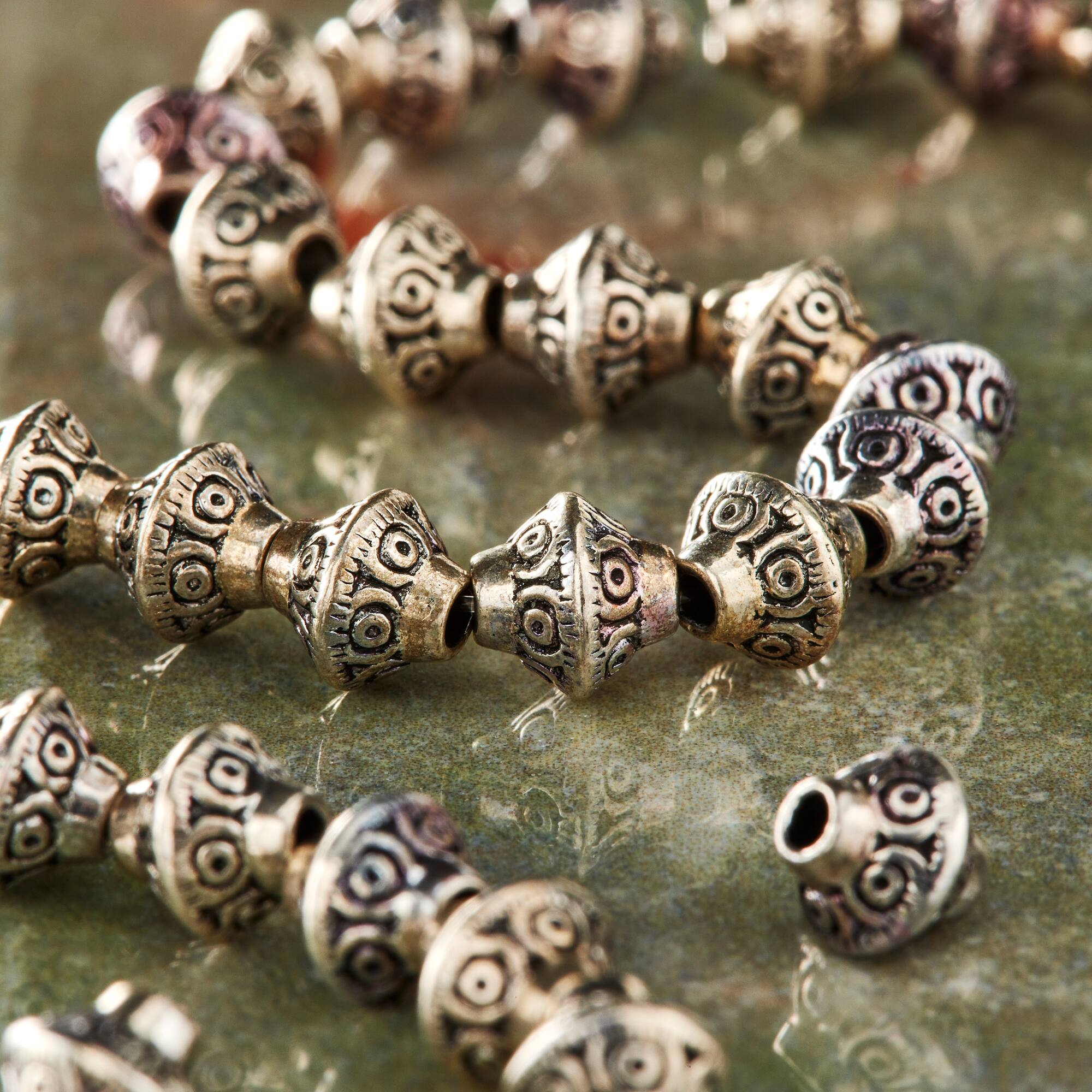 Antique Silver Carved Bicone Beads, 7mm by Bead Landing™